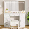 Modern Makeup Vanity Desk with 7 Drawers, Large Mirror, Adjustable 3 Modes, Hair Dryer Holder, Bedroom Dressing Table Set