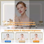 Coiffeuse de maquillage moderne avec 7 tiroirs, grand miroir, 3 modes réglables, support pour sèche-cheveux, ensemble de table de chevet pour chambre à coucher