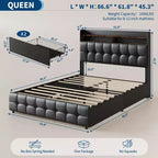 Cadre de lit Queen Size avec 2 tiroirs de rangement, cadre de lit rembourré Queen avec lumière LED, tête de lit double couche