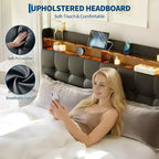 Cadre de lit Queen Size avec 2 tiroirs de rangement, cadre de lit rembourré Queen avec lumière LED, tête de lit double couche
