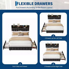 Cadre de lit Queen Size avec 2 tiroirs de rangement, cadre de lit rembourré Queen avec lumière LED, tête de lit double couche