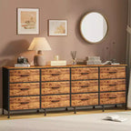 Meubles TV de 70 pouces pour salon, 12 tiroirs en tissu, station de charge, long meuble TV jusqu'à 80 pouces, table console média avec rangement