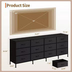 Meubles TV de 70 pouces pour salon, 12 tiroirs en tissu, station de charge, long meuble TV jusqu'à 80 pouces, table console média avec rangement
