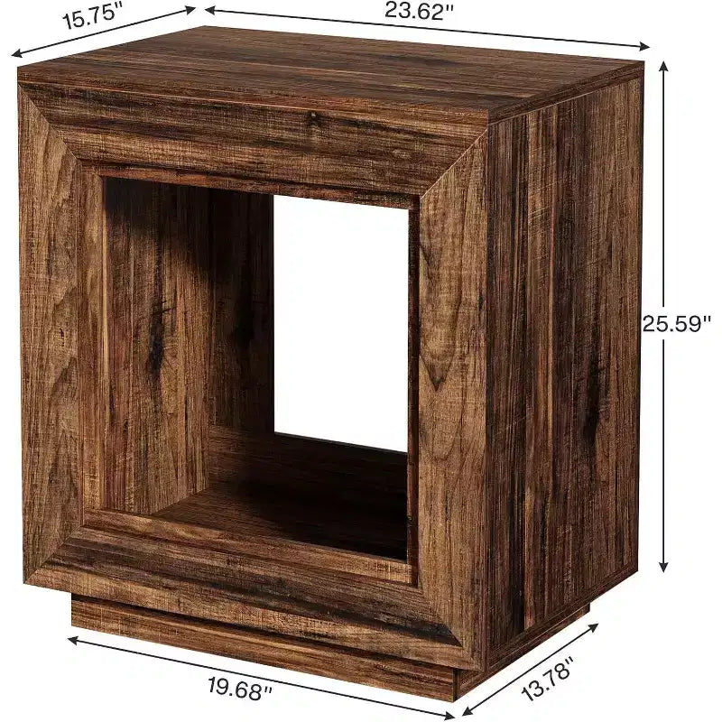 Table d'appoint Lantine marron rustique de 60 cm avec étagère de rangement, table de chevet de style rustique pour chambre, salon, entrée, montage facile
