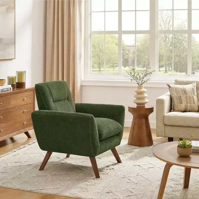 Fauteuil d'appoint confortable Art Leon en flanelle jacquard avec pieds en bois