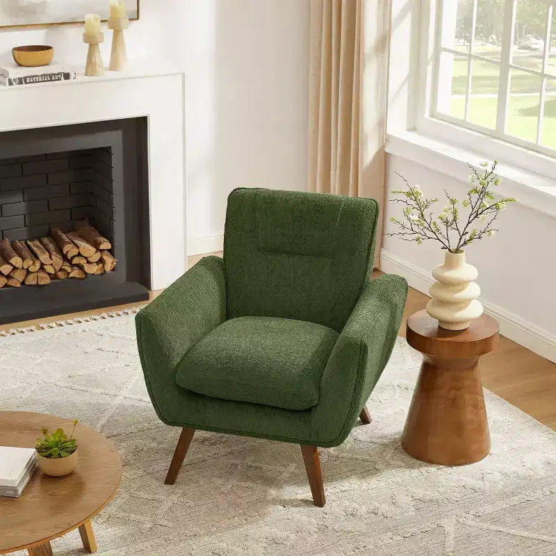 Fauteuil d'appoint confortable Art Leon en flanelle jacquard avec pieds en bois