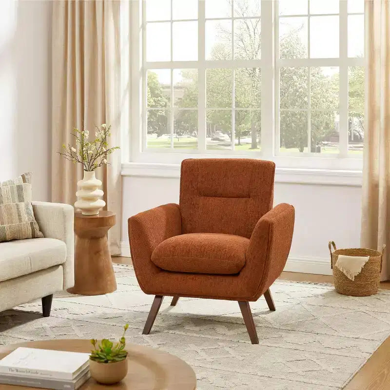 Fauteuil d'appoint confortable Art Leon en flanelle jacquard avec pieds en bois