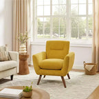 Fauteuil d'appoint confortable Art Leon en flanelle jacquard avec pieds en bois