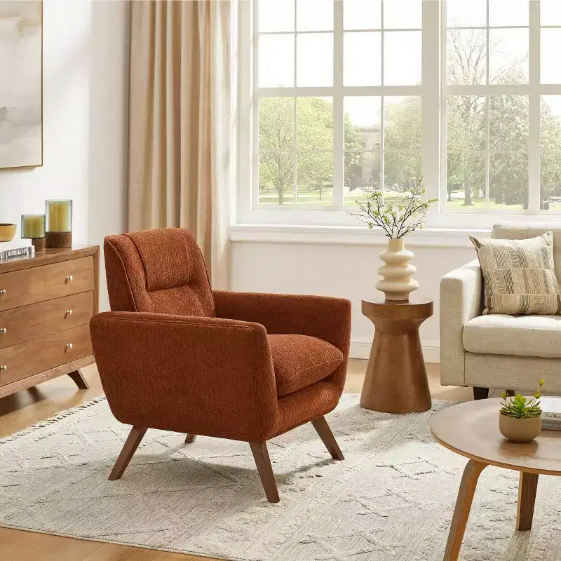 Fauteuil d'appoint confortable Art Leon en flanelle jacquard avec pieds en bois