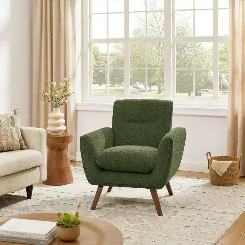Fauteuil d'appoint confortable Art Leon en flanelle jacquard avec pieds en bois