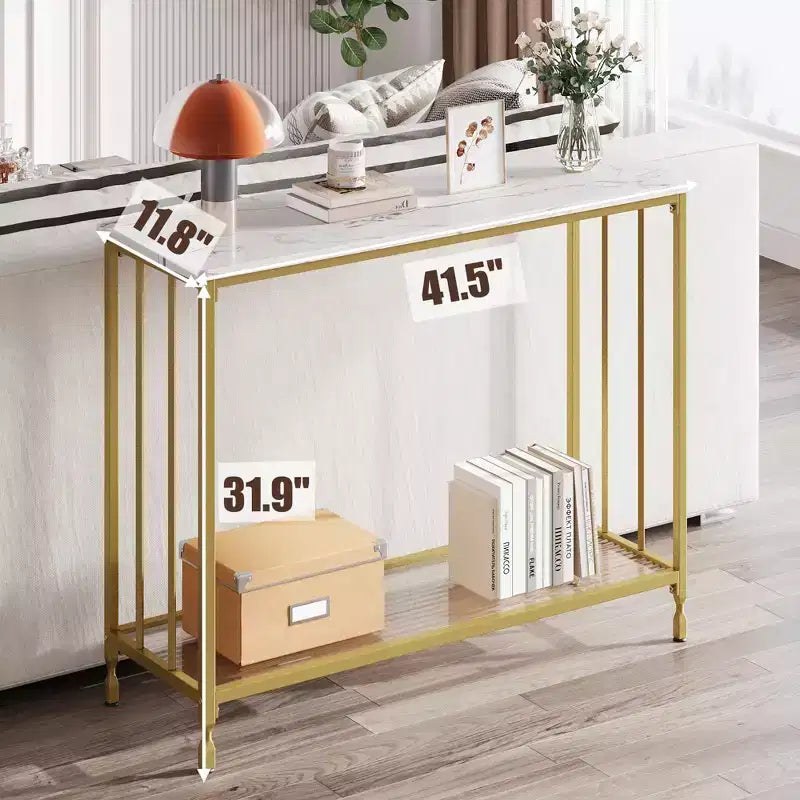 Console, tables d'appoint, table d'entrée étroite avec étagère en bois et cadre en métal, 41,5" de longueur, table derrière le canapé, table de couloir industrielle pour salon