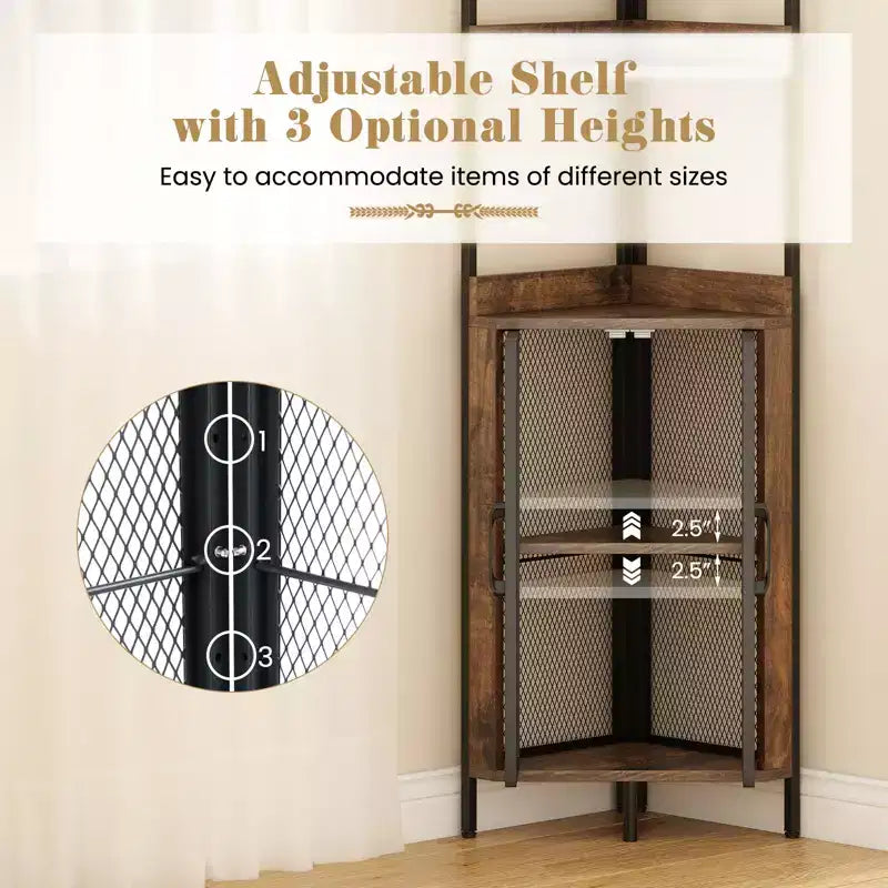 Gymax Étagère d'Angle à 6 Niveaux Bibliothèque d'Angle de 170 cm de Haut avec Meuble & Étagère Réglable