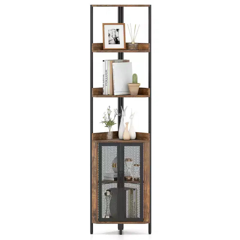 Gymax 6-Tier Corner Shelf 67 Tall Corner Bookshelf w/Cabinet & Adjustable Shelf