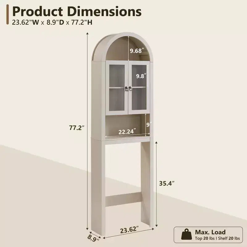 Meuble de rangement arqué au-dessus des toilettes avec portes en acrylique, étagère de salle de bain, meuble de salle de bain moderne avec étagère réglable