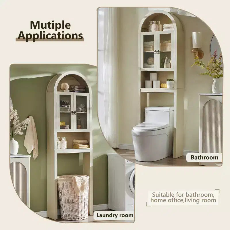 Meuble de rangement arqué au-dessus des toilettes avec portes en acrylique, étagère de salle de bain, meuble de salle de bain moderne avec étagère réglable