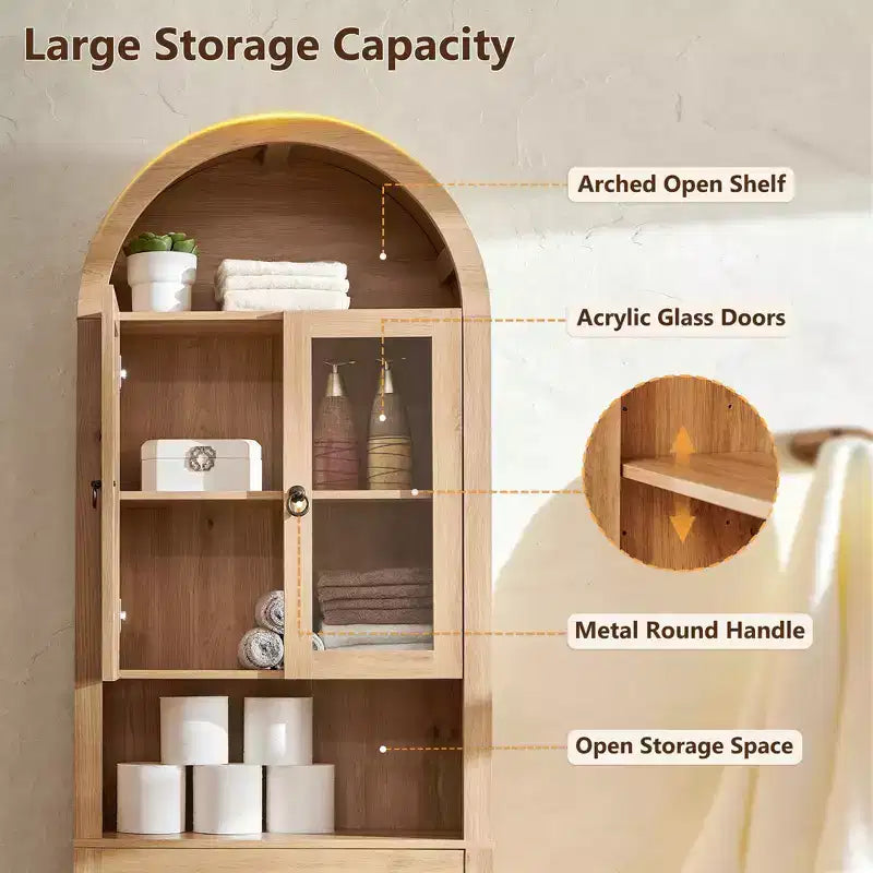 Meuble de rangement arqué au-dessus des toilettes avec portes en acrylique, étagère de salle de bain, meuble de salle de bain moderne avec étagère réglable