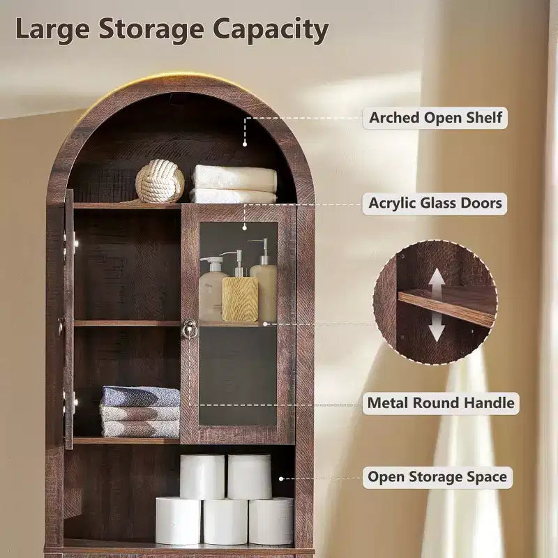 Meuble de rangement arqué au-dessus des toilettes avec portes en acrylique, étagère de salle de bain, meuble de salle de bain moderne avec étagère réglable