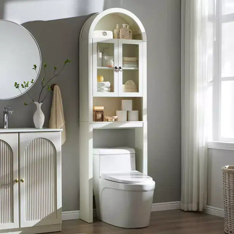Meuble de rangement arqué au-dessus des toilettes avec portes en acrylique, étagère de salle de bain, meuble de salle de bain moderne avec étagère réglable