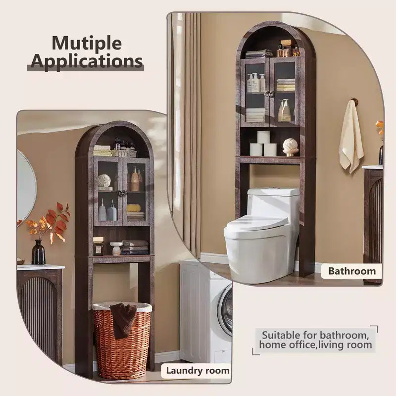 Meuble de rangement arqué au-dessus des toilettes avec portes en acrylique, étagère de salle de bain, meuble de salle de bain moderne avec étagère réglable
