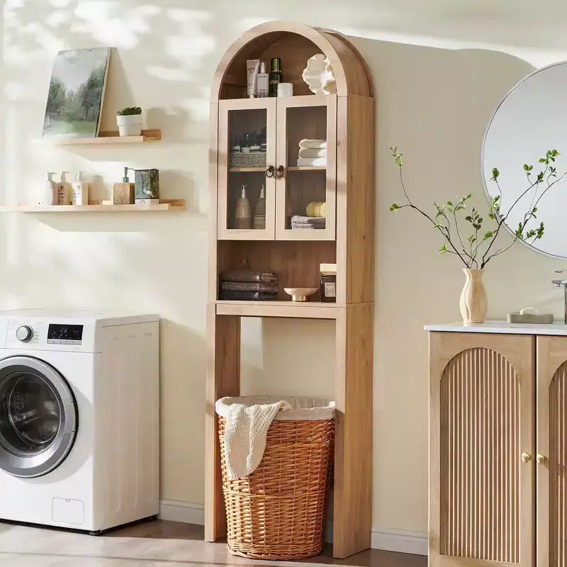 Meuble de rangement arqué au-dessus des toilettes avec portes en acrylique, étagère de salle de bain, meuble de salle de bain moderne avec étagère réglable