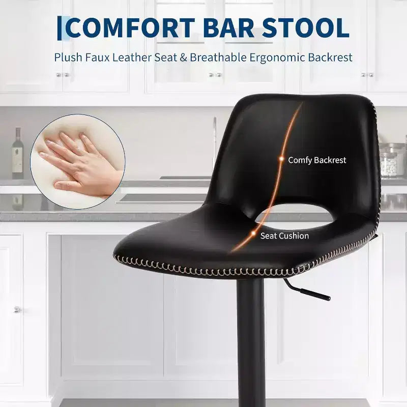Lot de 2 tabourets de bar réglables, tabourets de comptoir robustes avec vérin à gaz pour îlot de cuisine, salle à manger, noir