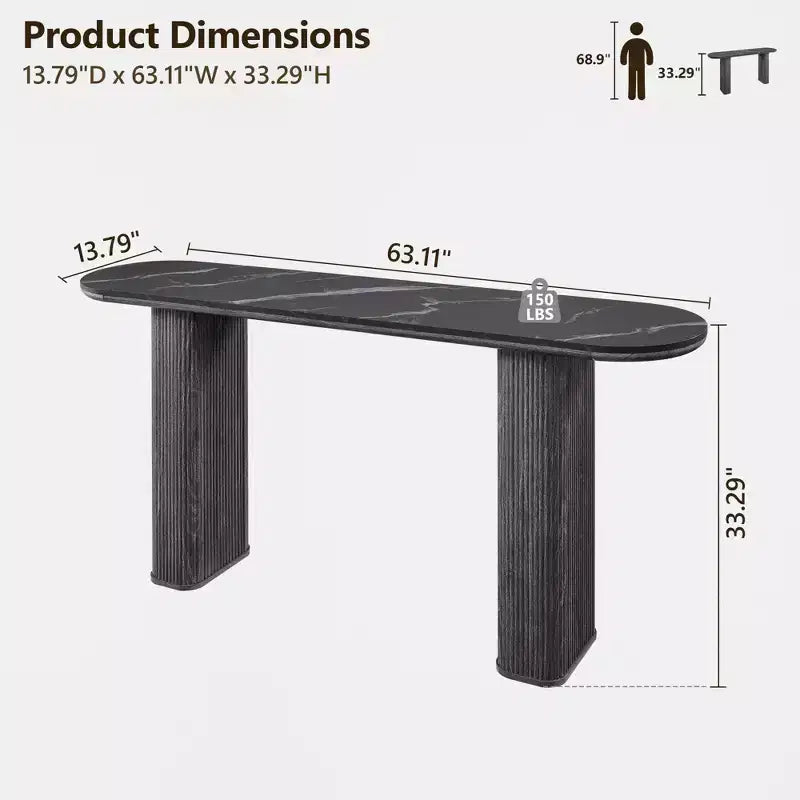 Console moderne de 63 po, tables d'entrée étroites pour couloir, plateau en faux marbre avec texture en arc, table d'appoint canapé cannelée pour salon