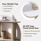 Console moderne de 63 po, tables d'entrée étroites pour couloir, plateau en faux marbre avec texture en arc, table d'appoint canapé cannelée pour salon