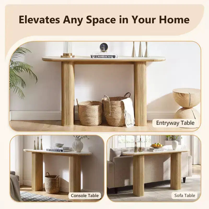 Console moderne de 63 po, tables d'entrée étroites pour couloir, plateau en faux marbre avec texture en arc, table d'appoint canapé cannelée pour salon