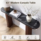 Console moderne de 63 po, tables d'entrée étroites pour couloir, plateau en faux marbre avec texture en arc, table d'appoint canapé cannelée pour salon