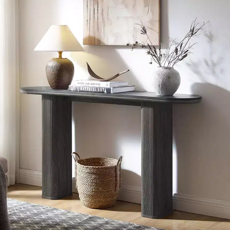 Console moderne de 63 po, tables d'entrée étroites pour couloir, plateau en faux marbre avec texture en arc, table d'appoint canapé cannelée pour salon