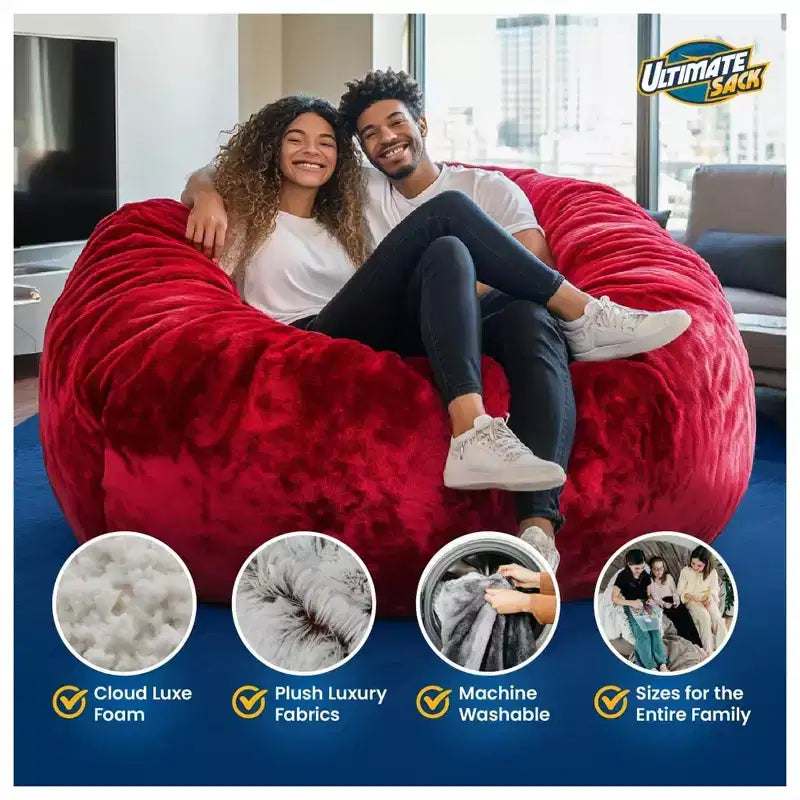 Fauteuil Poire Ultimate Sack Lounger Surdimensionné Canapé d'intérieur Confortable, Daim Rouge