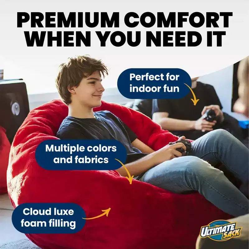 Fauteuil poire et repose-pieds Ultimate Sack 6 pieds, transat surdimensionné, Fourrure ivoire