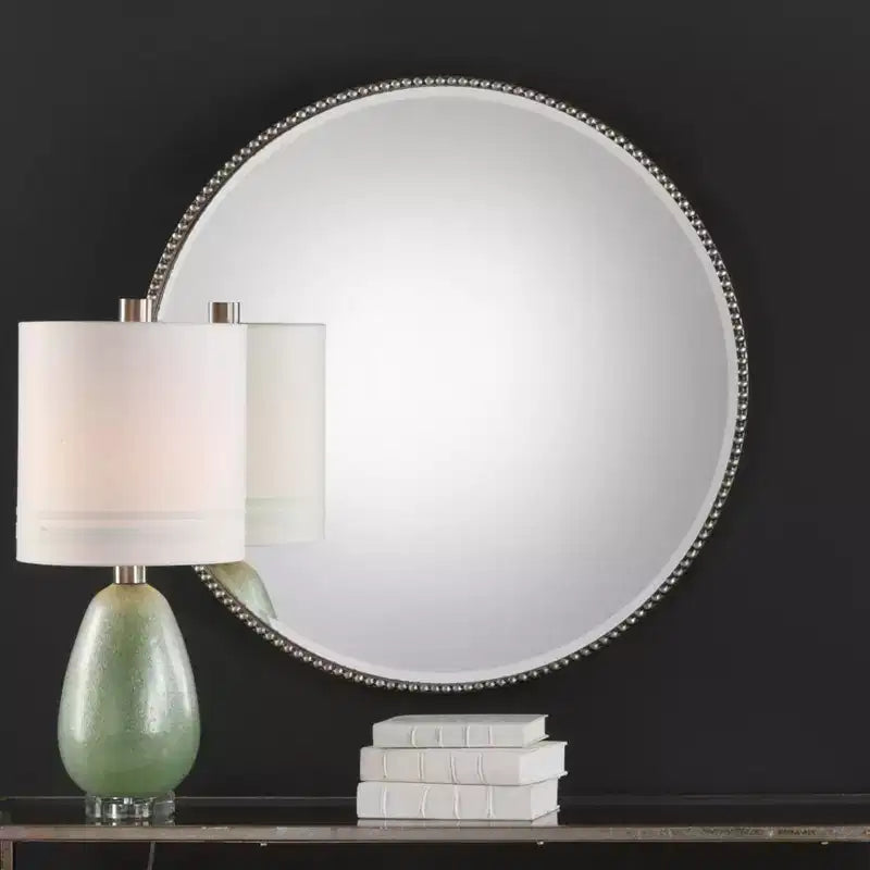 Miroir surdimensionné rond Uttermost Stefania 40 feuilles d'argent antique
