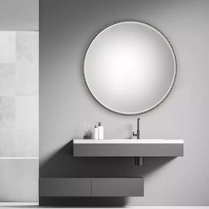 Miroir surdimensionné rond Uttermost Stefania 40 feuilles d'argent antique