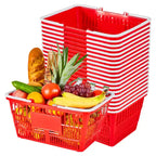 VEVOR Shopping Baskets, 20 PCS, 21L Stackable PE Plastic Grocery Baskets with Handles, Dense Mesh Structure, Holds up to 20 lbs, for Grocery, Red
