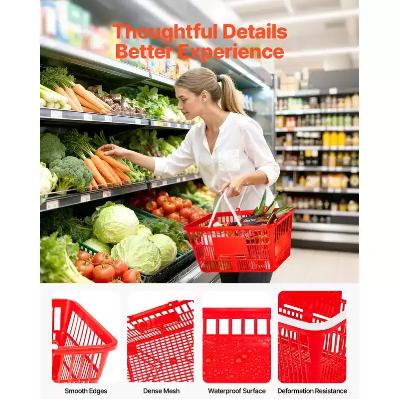 VEVOR Paniers de Courses, 20 PCS, Paniers d'Épicerie Empilables en Plastique PE de 21 L avec Poignées, Structure en Maille Dense, Supporte jusqu'à 9 kg, pour l'Épicerie, Rouge