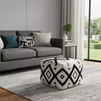 HomeRoots Pouf Ottoman Géométrique en Coton Blanc 18