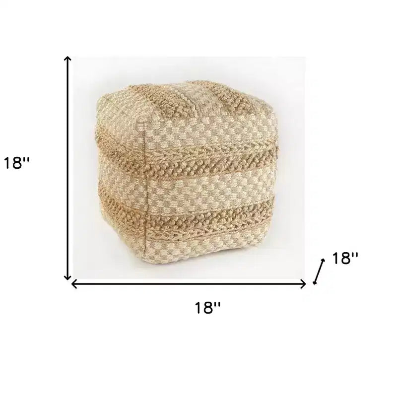 HomeRoots Pouf/Ottoman rayé beige 18 po