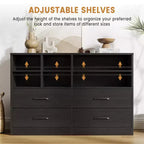 Commode, meuble de rangement Lot de 2 Noir 4 tiroirs et 6 étagères, Meuble TV pour téléviseur 55 pouces, Commode en bois pour chambre à coucher, salon, entrée