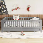 Lit plateforme double/double XL avec garde-corps, Cadre de lit plateforme en bois pour enfants, Peut être converti en lit plateforme double.