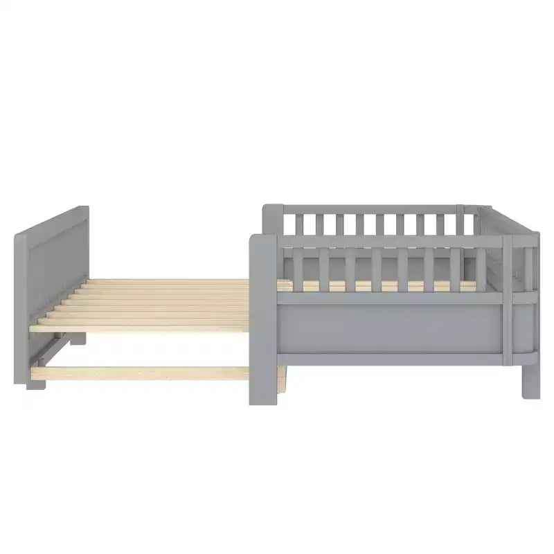 Lit plateforme double/double XL avec garde-corps, Cadre de lit plateforme en bois pour enfants, Peut être converti en lit plateforme double.