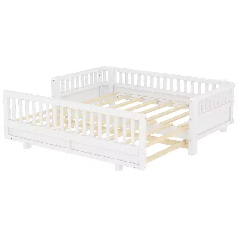 Lit plateforme double/double XL avec garde-corps, Cadre de lit plateforme en bois pour enfants, Peut être converti en lit plateforme double.