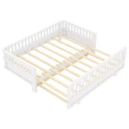 Lit plateforme double/double XL avec garde-corps, Cadre de lit plateforme en bois pour enfants, Peut être converti en lit plateforme double.