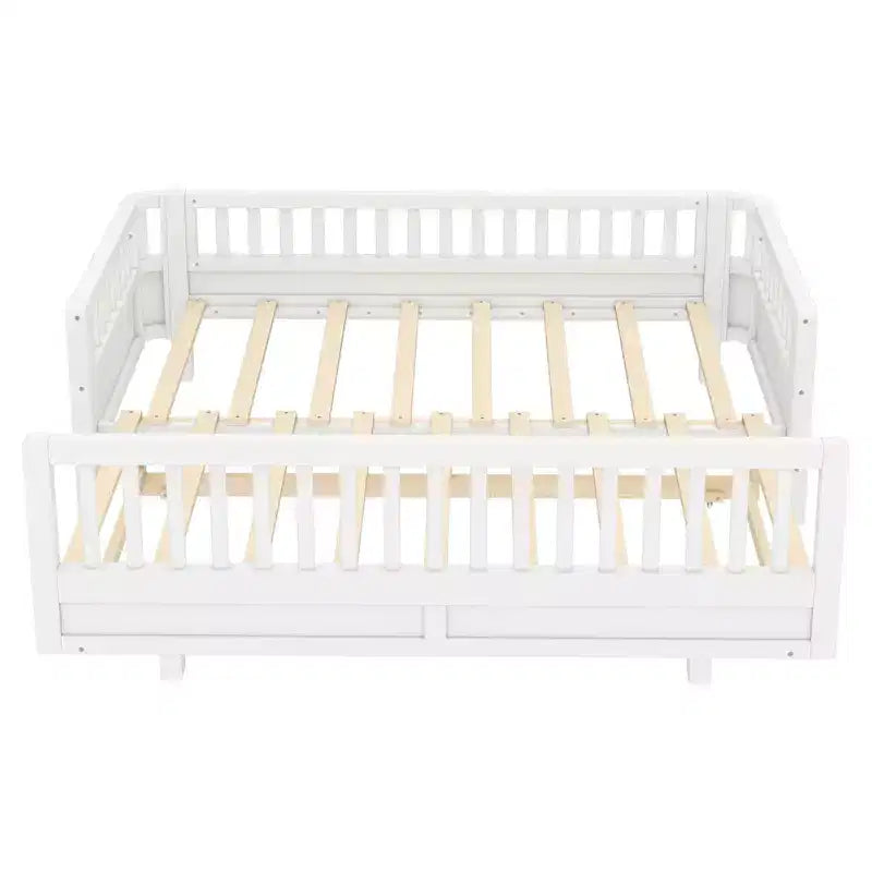 Lit plateforme double/double XL avec garde-corps, Cadre de lit plateforme en bois pour enfants, Peut être converti en lit plateforme double.