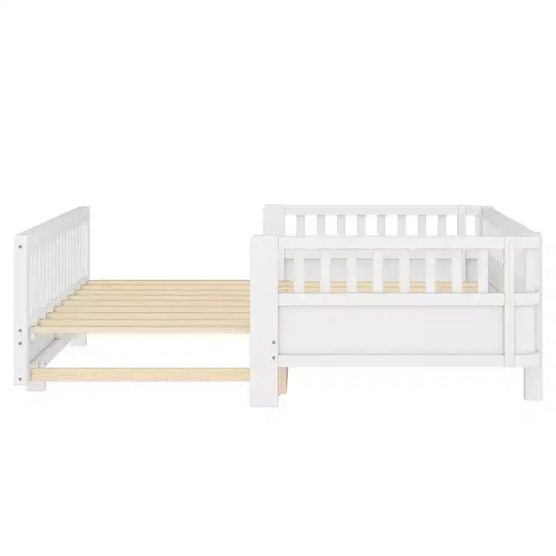 Lit plateforme double/double XL avec garde-corps, Cadre de lit plateforme en bois pour enfants, Peut être converti en lit plateforme double.