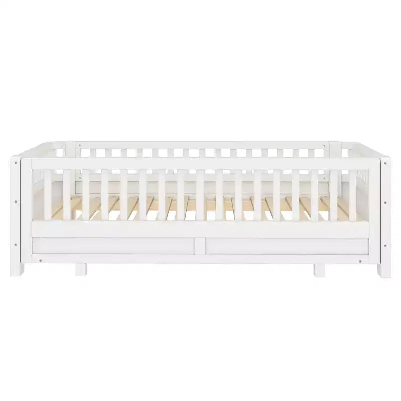 Lit plateforme double/double XL avec garde-corps, Cadre de lit plateforme en bois pour enfants, Peut être converti en lit plateforme double.