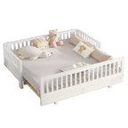 Lit plateforme double/double XL avec garde-corps, Cadre de lit plateforme en bois pour enfants, Peut être converti en lit plateforme double.