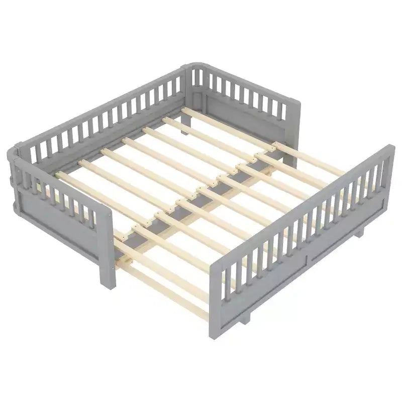 Lit plateforme double/double XL avec garde-corps, Cadre de lit plateforme en bois pour enfants, Peut être converti en lit plateforme double.