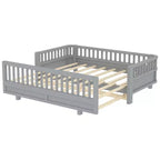 Lit plateforme double/double XL avec garde-corps, Cadre de lit plateforme en bois pour enfants, Peut être converti en lit plateforme double.
