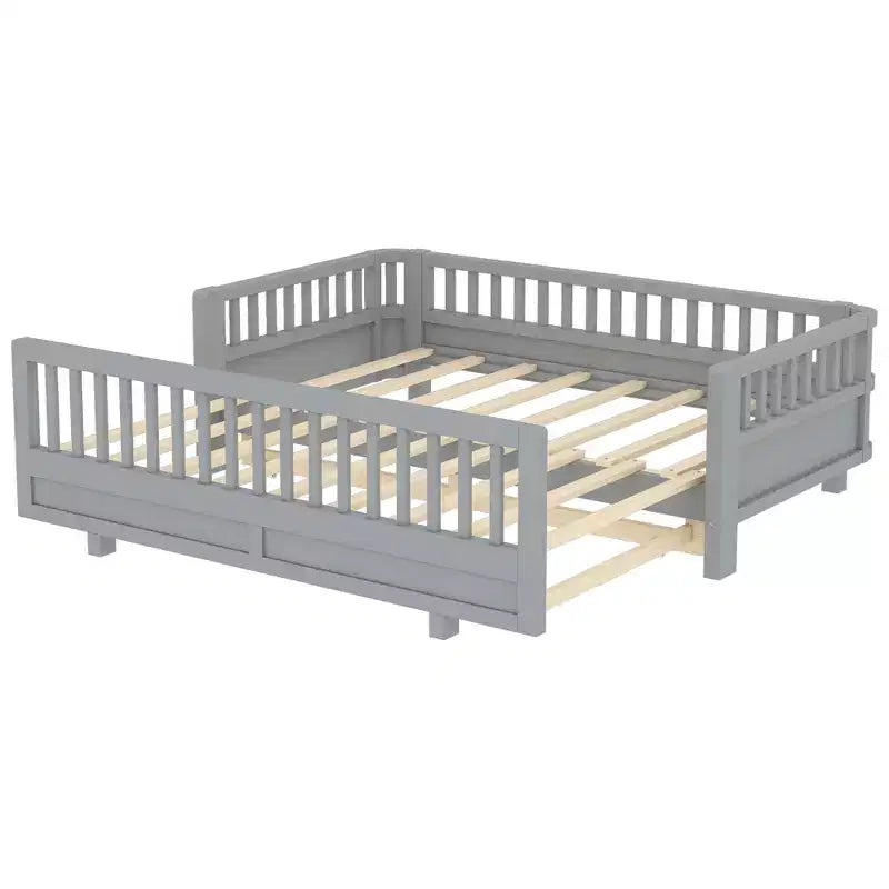 Lit plateforme double/double XL avec garde-corps, Cadre de lit plateforme en bois pour enfants, Peut être converti en lit plateforme double.